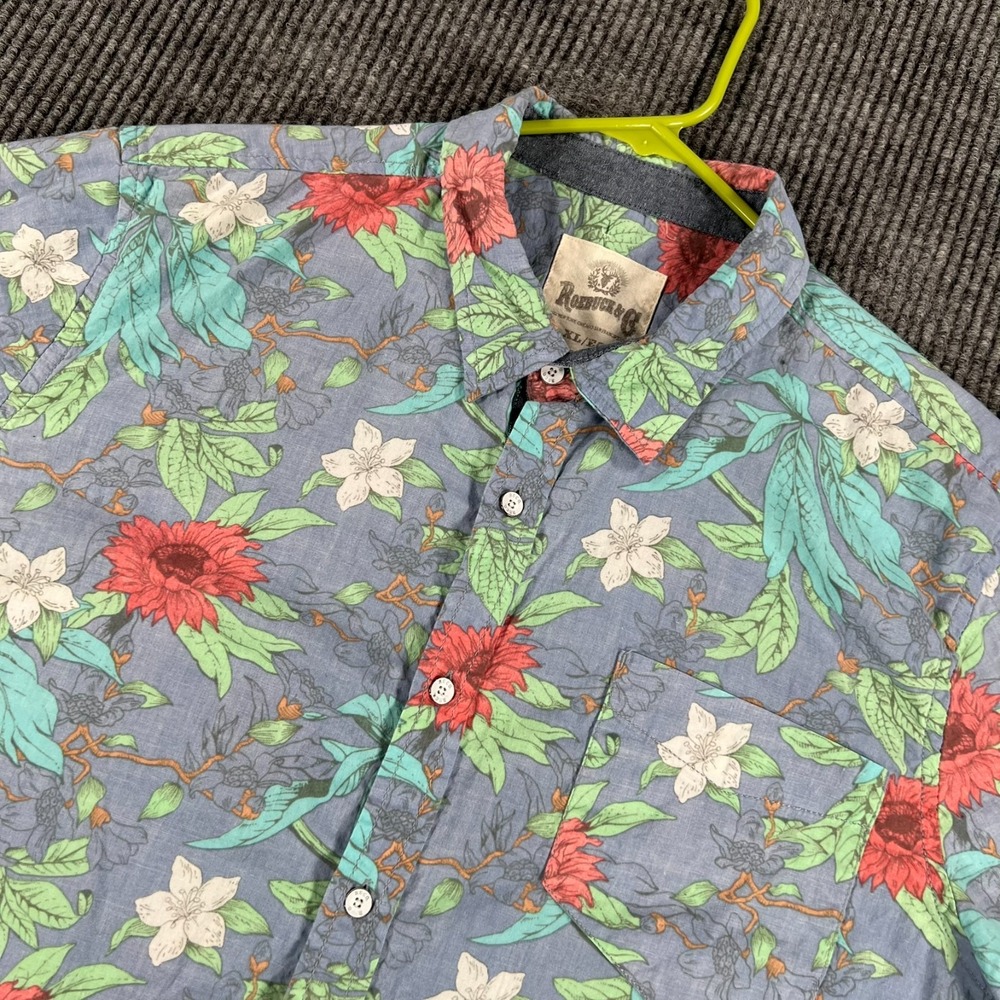 Roebuck Shirt Mens XL Extra Large Blue Floral Short Sleeve Button Up Casual